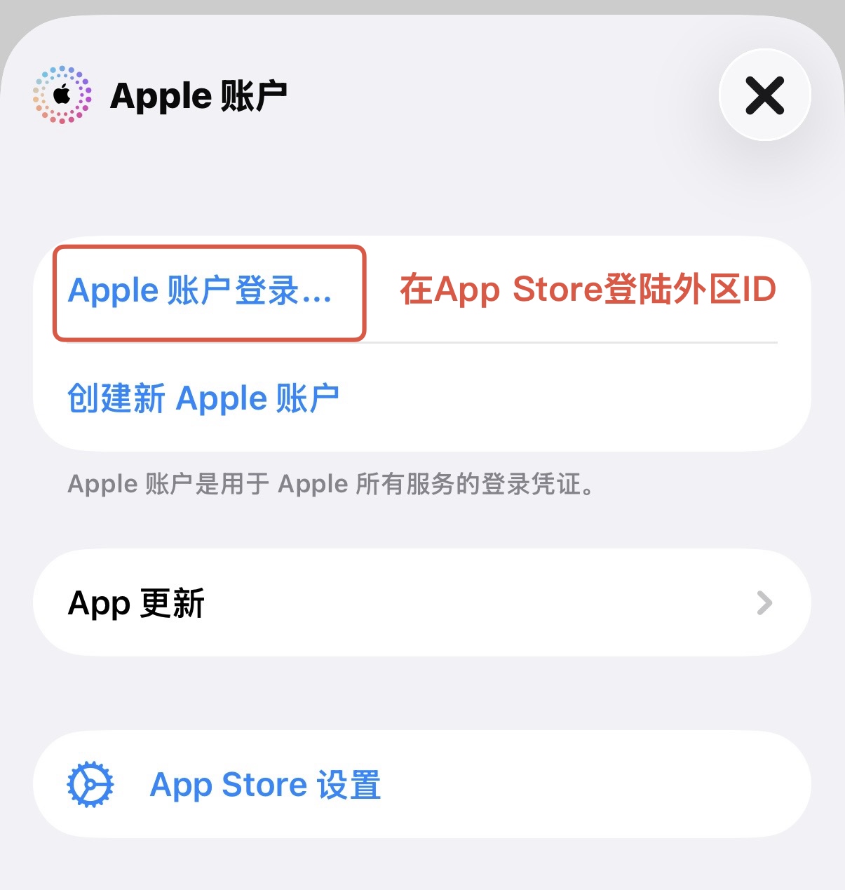 登录外区 Apple ID 操作示意图